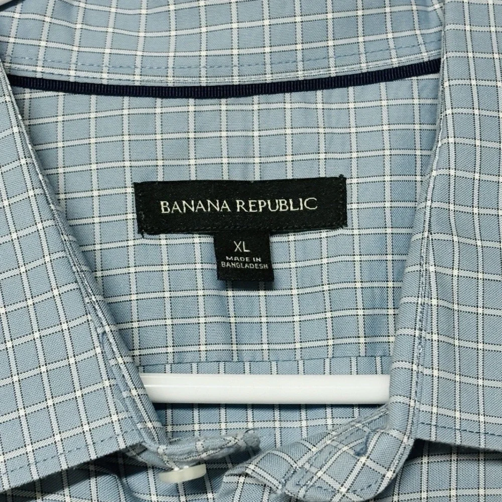 Banana Republic Dress Shirt Blue Check Long Sleeve Button Cotton Preppy Men's XL